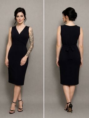 KAMALIKULTURE x NORMA KAMALI Black Wrap Sheath Midi Dress Tie Waist Large L